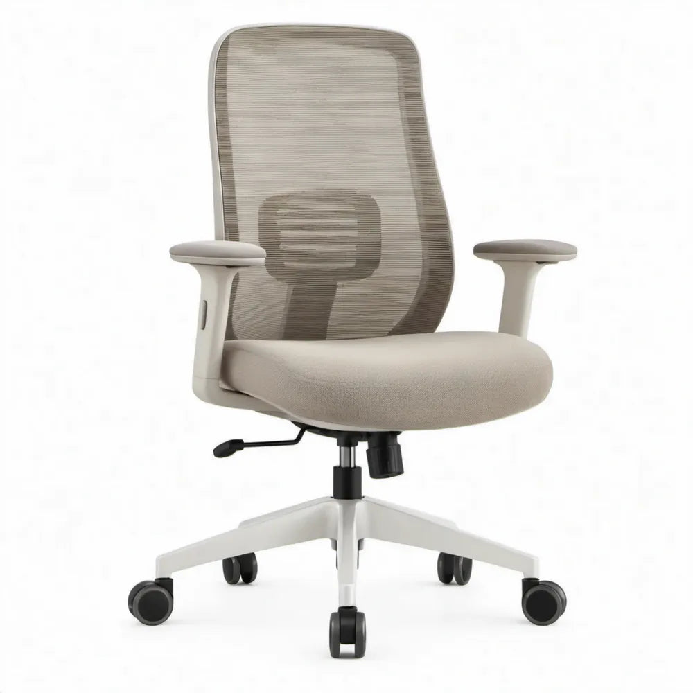 Ergonomische bureaustoel met verstelbare lendensteun, beige/wit, 60 x 64 x 112-122 cm