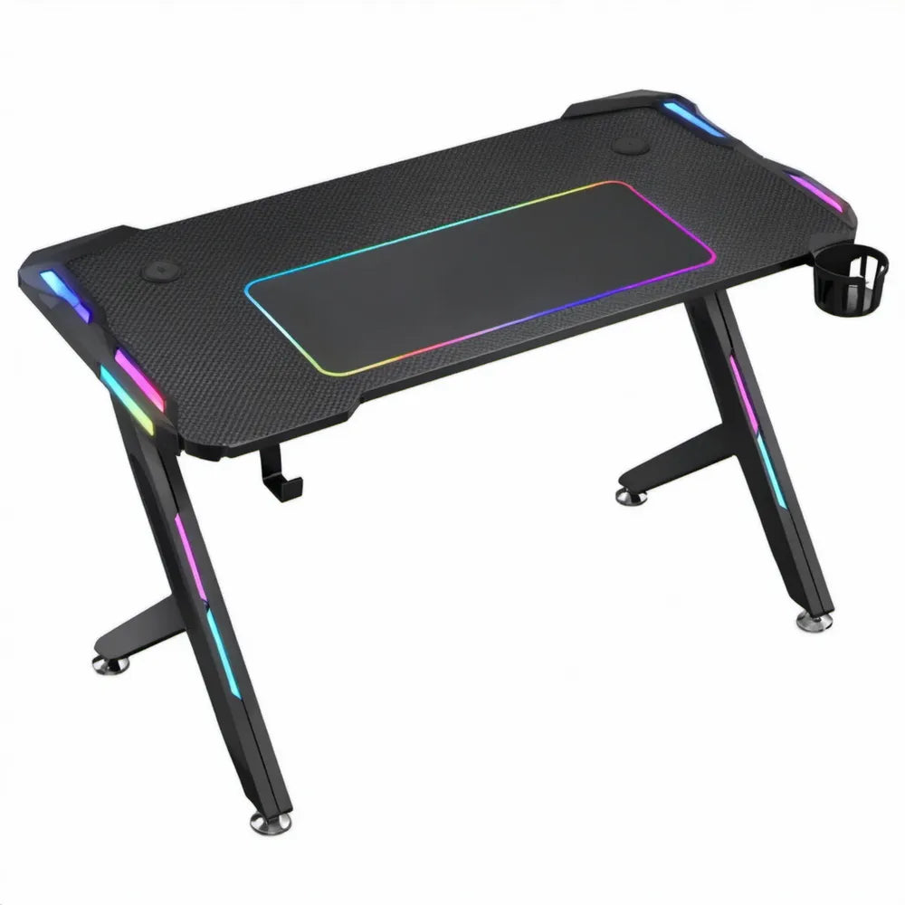 Gamingbureau met RGB-ledverlichting, Zwart/Meerkleurig, 140 x 60 x 75 cm