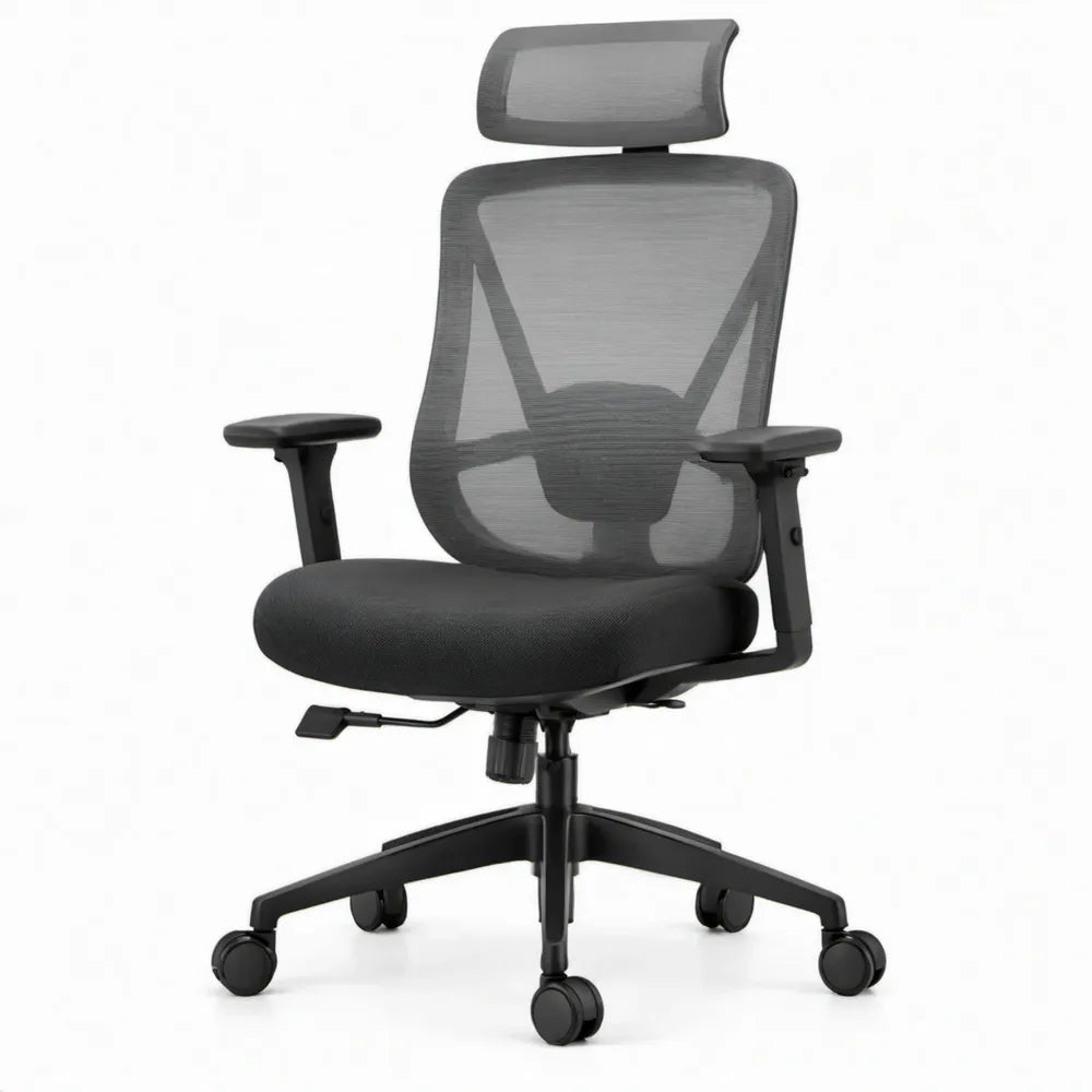 Ergonomische zwarte bureaustoel met hoofdsteun, 64 x 64 x 118-128 cm