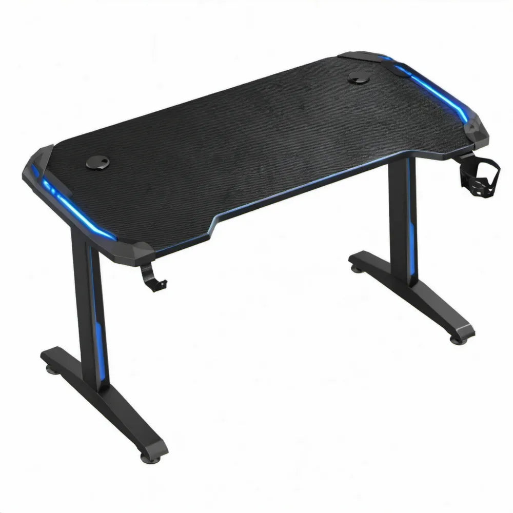 Gamingbureau 120 x 60 x 75 cm Zwart/Blauw met ledverlichting en stalen frame