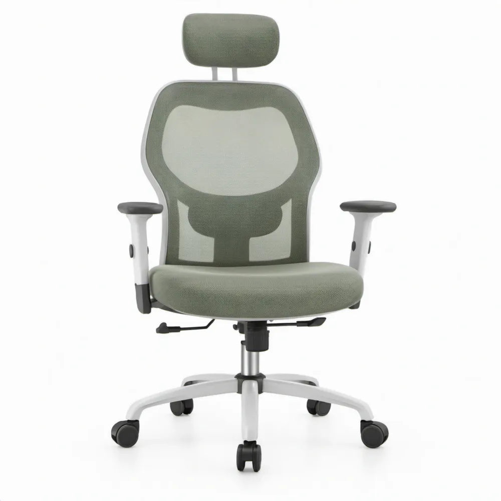 Ergonomische bureaustoel met hoofdsteun en verstelbare armleuningen Groen/Wit/Zwart 64 x 64 x 116-126 cm