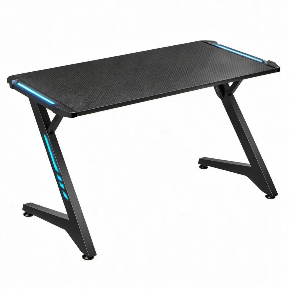 Gamingbureau 120 x 60 x 75 cm met blauw ledlicht, zwart MDF en stalen frame