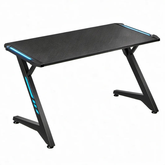 Gamingbureau 120 x 60 x 75 cm met blauw ledlicht, zwart MDF en stalen frame