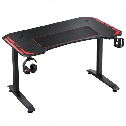 Zwart-rood gamingbureau met gebogen blad, 140 x 60 x 75 cm