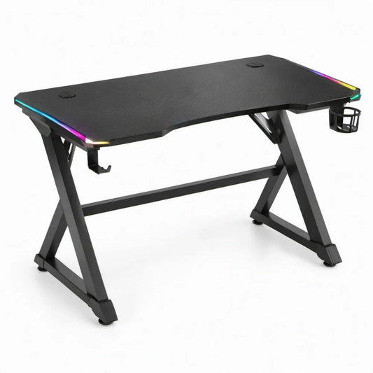 Gamingbureau met RGB-ledverlichting, kabeldoorvoeren en accessoires, 140 x 60 x 75 cm, zwart