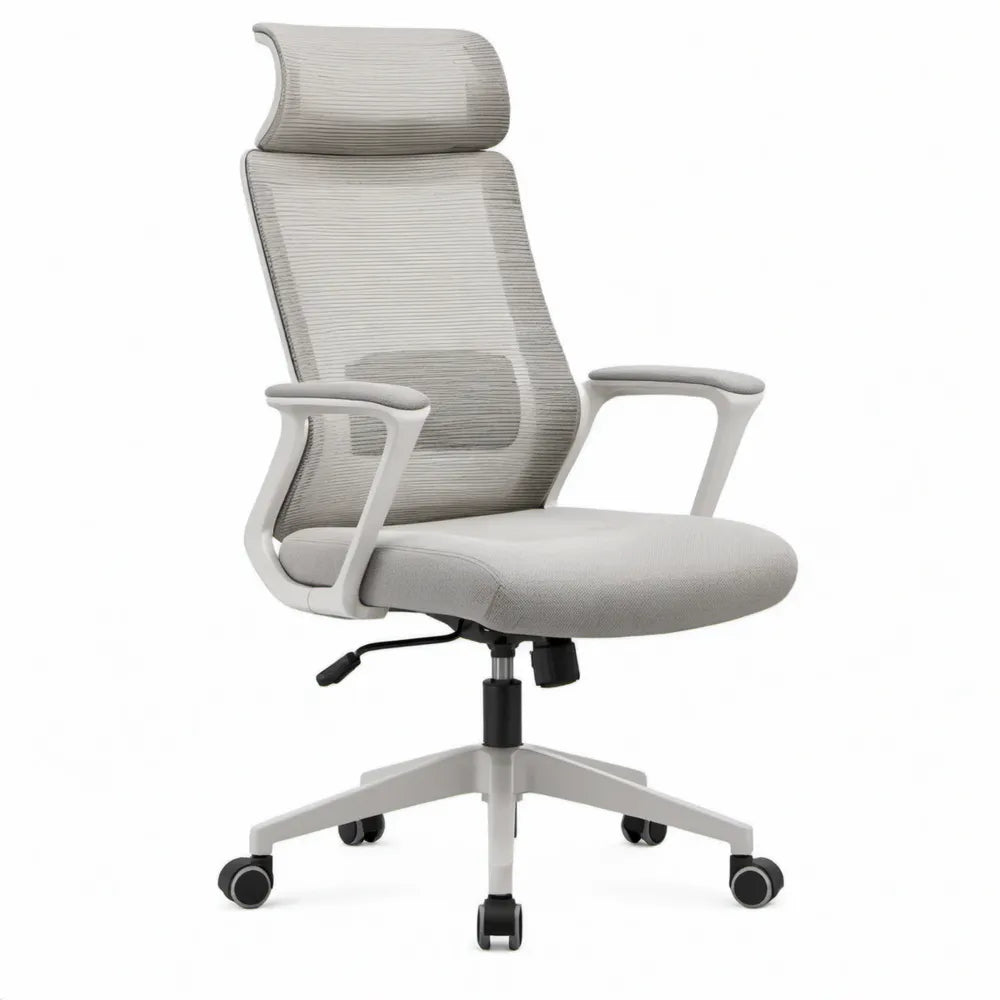 Ergonomische bureaustoel met hoofdsteun en armleuningen, grijs/wit, 66 x 66 x 116-126 cm