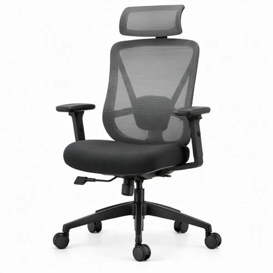 Ergonomische zwarte bureaustoel met hoofdsteun, 64 x 64 x 118-128 cm