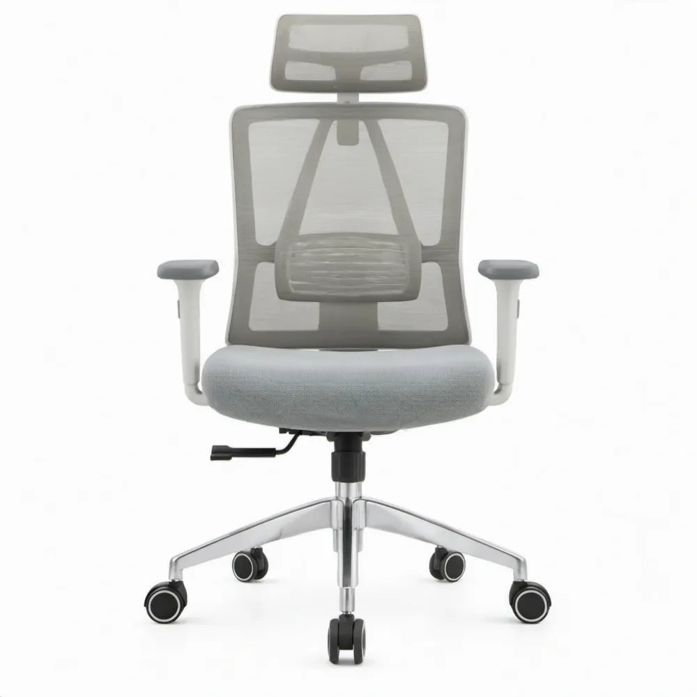 Ergonomische bureaustoel met verstelbare hoofd- en lendensteun, grijs/zilver/zwart, 66 x 66 x 118-128 cm