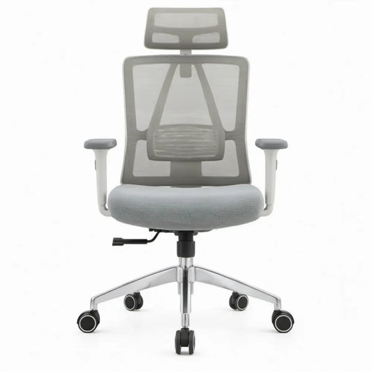 Ergonomische bureaustoel met verstelbare hoofd- en lendensteun, grijs/zilver/zwart, 66 x 66 x 118-128 cm