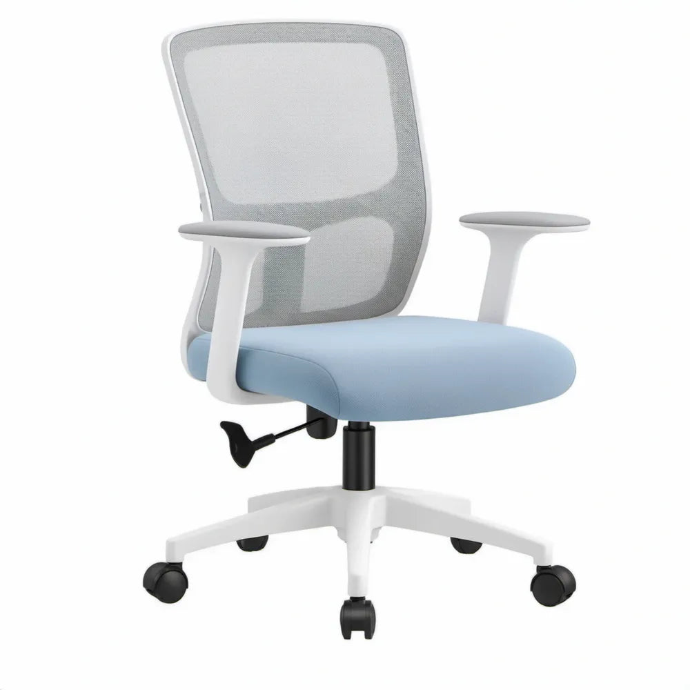 Ergonomische bureaustoel met armleuningen en wieltjes, lichtblauw/wit/zwart, 60 x 60 x 90-100 cm