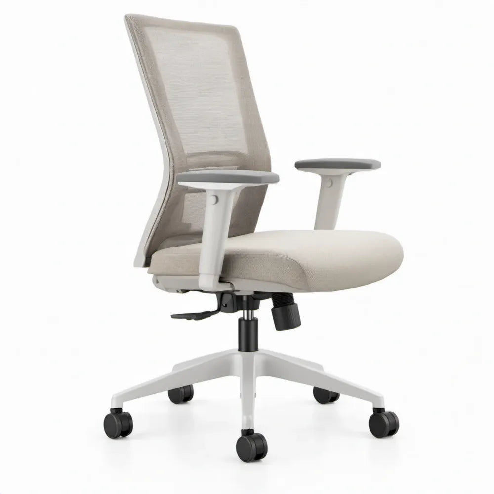 Ergonomische bureaustoel met hoge rugleuning, beige/wit/zwart, 64 x 64 x 116-126 cm
