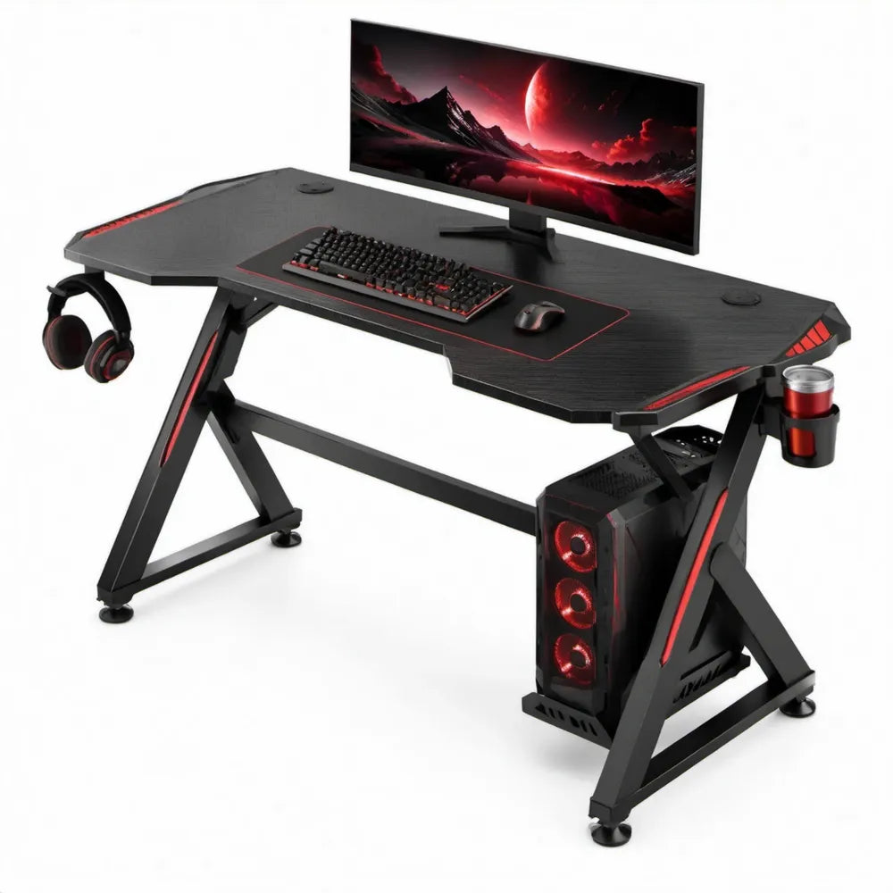 Gamingbureau 140 x 60 x 75 cm Zwart/Rood MDF en Staal