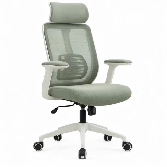 Ergonomische draaistoel met verstelbare hoofdsteun en armleuningen, lichtgroen/wit/zwart, 64 x 64 x 118-128 cm