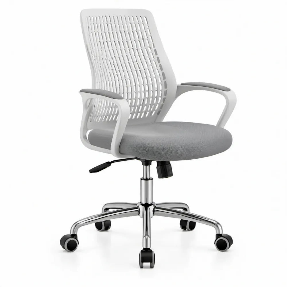 Ergonomische bureaustoel met armleuningen, grijs/wit, 60 x 60 x 96-106 cm