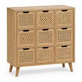Bamboe ladekast met 9 lades en rotanpanelen, 80 x 35 x 90 cm, naturel