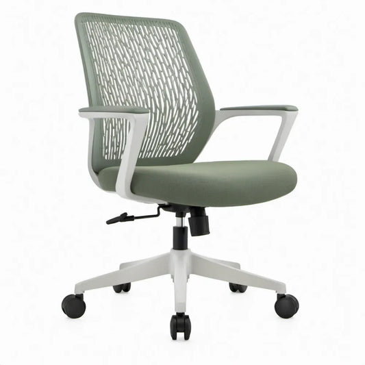 Bureaustoel Groen/Wit/Zwart met Armleuningen en Verstelbare Zithoogte, 60 x 60 x 89-99 cm