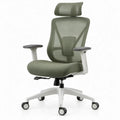 Ergonomische bureaustoel met hoofdsteun en verstelbare armleuningen, olijfgroen/wit/zwart, 66 x 66 x 118-128 cm