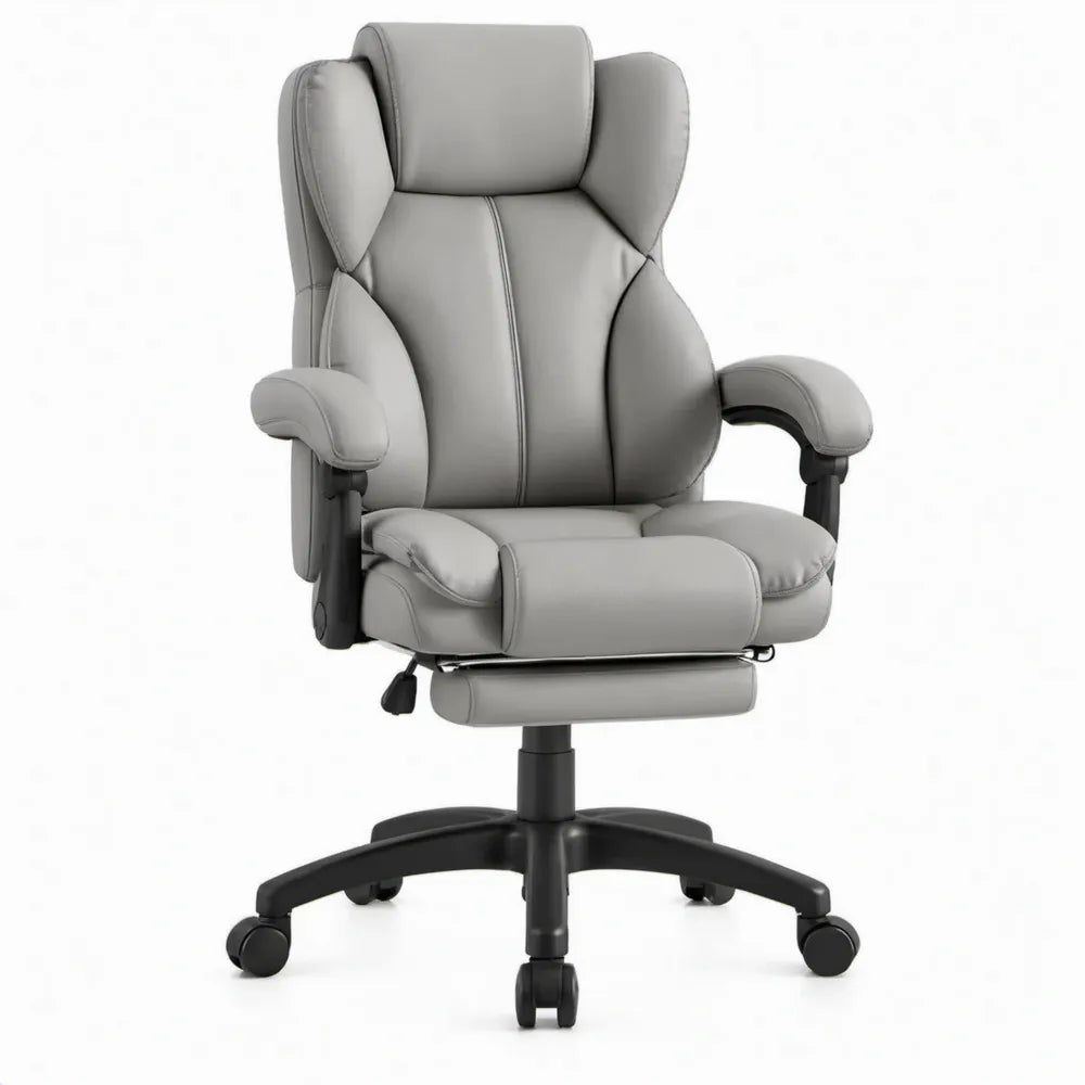 Ergonomische grijze bureaustoel van PU-kunstleer met voetensteun, 70 x 70 x 118-128 cm