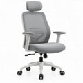 Ergonomische bureaustoel met hoofdsteun en verstelbare armleuningen, grijs/wit, 64 x 64 x 116-126 cm