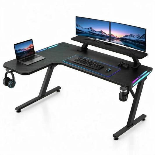Hoekvormig gamingbureau 160 x 60 x 75 cm zwart met RGB-ledverlichting