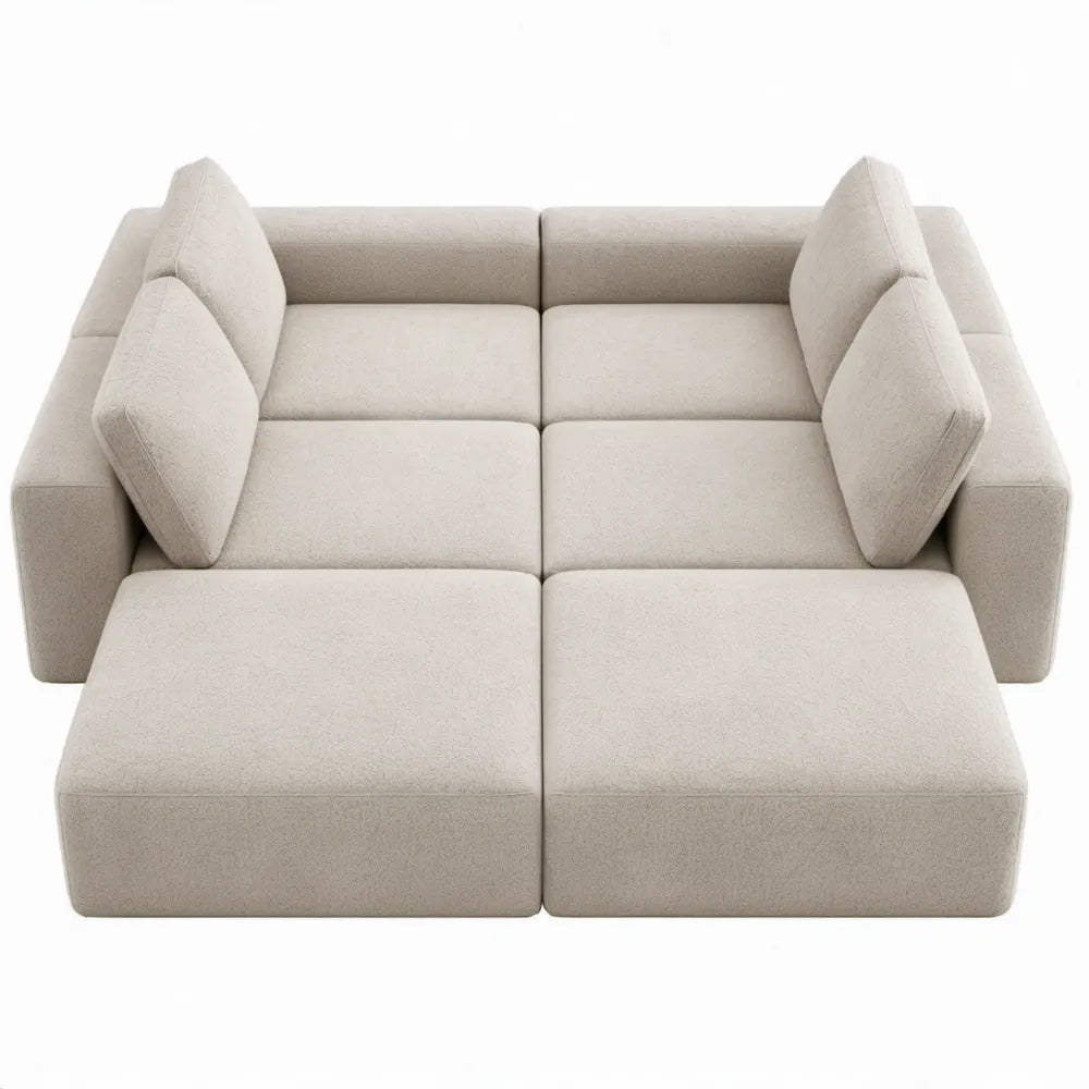 Modulaire 2-zitsbank van bouclé polyester in crèmewit, 200 x 110 x 75 cm