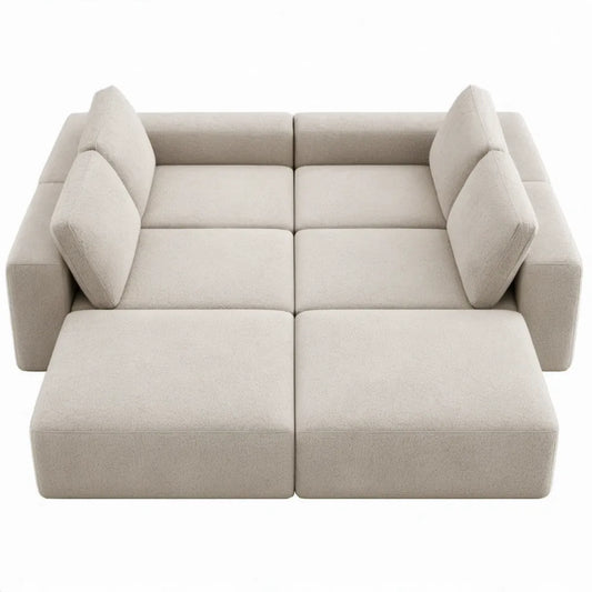 Modulaire 2-zitsbank van bouclé polyester in crèmewit, 200 x 110 x 75 cm