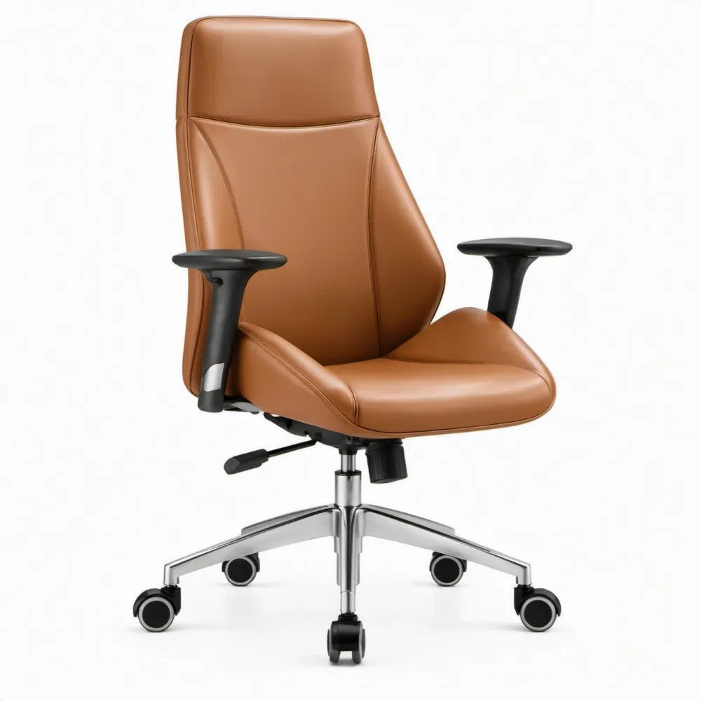 Ergonomische bureaustoel met hoge rugleuning en armleuningen, cognacbruin/zwart/zilverkleurig, 68 x 68 x 118-128 cm