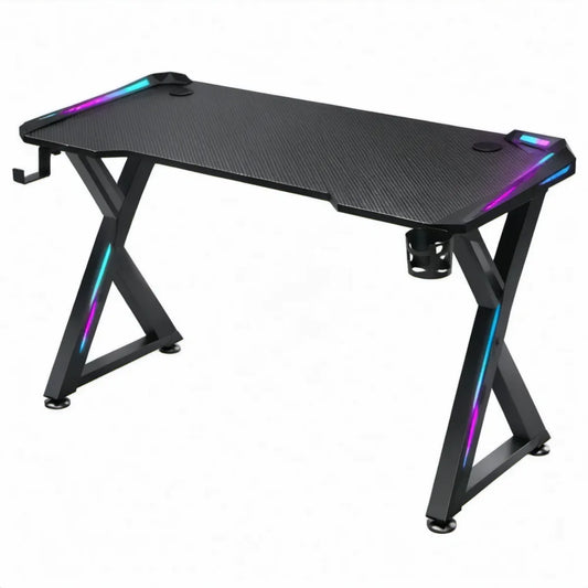 Gamingbureau met RGB-verlichting, kabeldoorvoeren en accessoires – 120 x 60 x 75 cm – Zwart