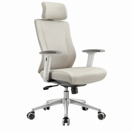 Ergonomische bureaustoel met verstelbare hoofdsteun en armleuningen, 68 x 68 x 116-126 cm, crème