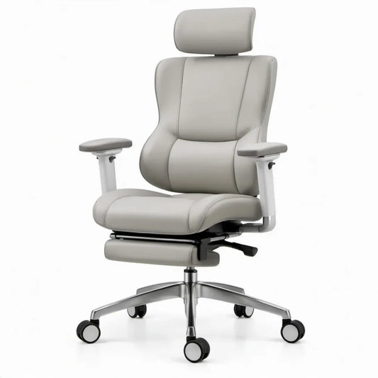 Ergonomische bureaustoel met hoofdsteun, verstelbare armleuningen en kantelfunctie, lichtgrijs 68 x 68 x 118-128 cm