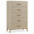 Beige ladekast met 5 lades, naturel houten poten en grepen, 80 x 40 x 120 cm