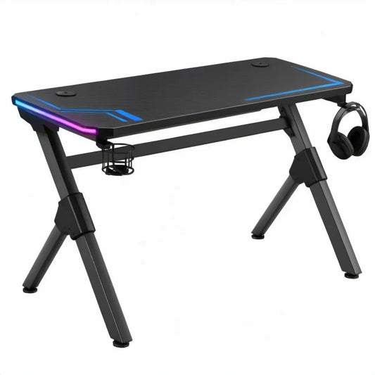 Gamingbureau 120 x 60 x 75 cm Zwart met RGB-ledverlichting, stalen A-poten en MDF-blad