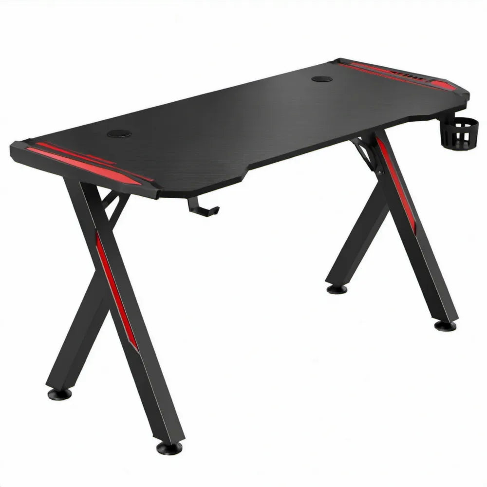 Gamingbureau 120 x 60 x 75 cm zwart met rode accenten, MDF en stalen frame