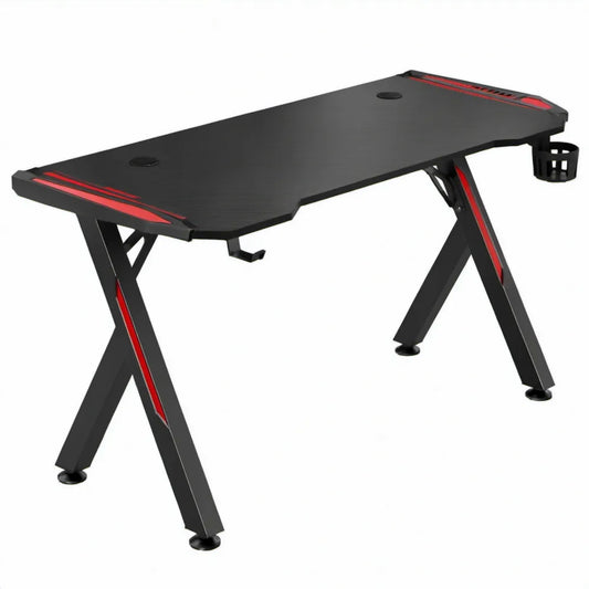 Gamingbureau 120 x 60 x 75 cm zwart met rode accenten, MDF en stalen frame