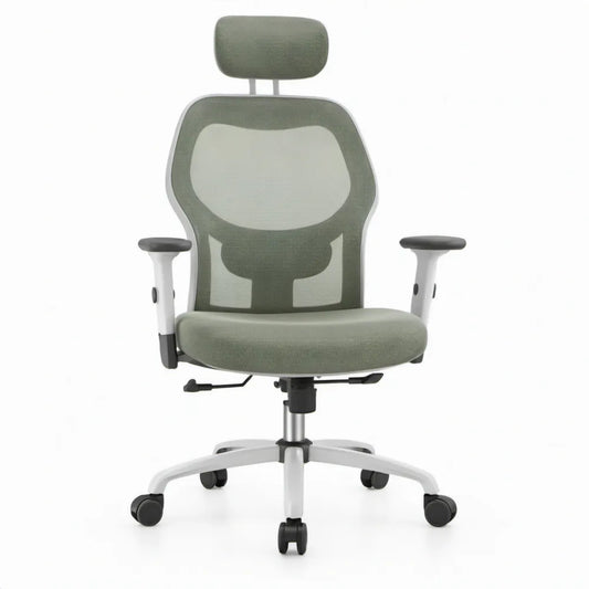 Ergonomische bureaustoel met hoofdsteun en verstelbare armleuningen Groen/Wit/Zwart 64 x 64 x 116-126 cm