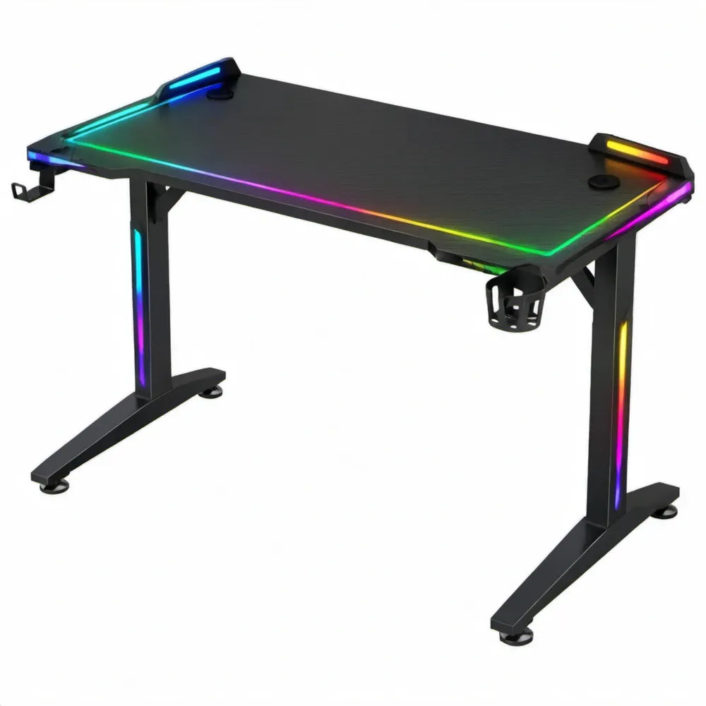 Gamingbureau met RGB-ledverlichting, zwart, 120 x 60 x 75 cm